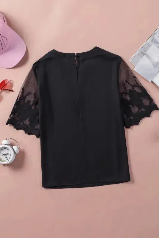 White Floral Lace Sleeve Patchwork Top - Fashionfitz