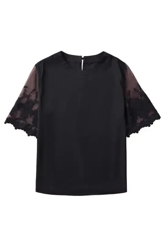 White Floral Lace Sleeve Patchwork Top - Fashionfitz