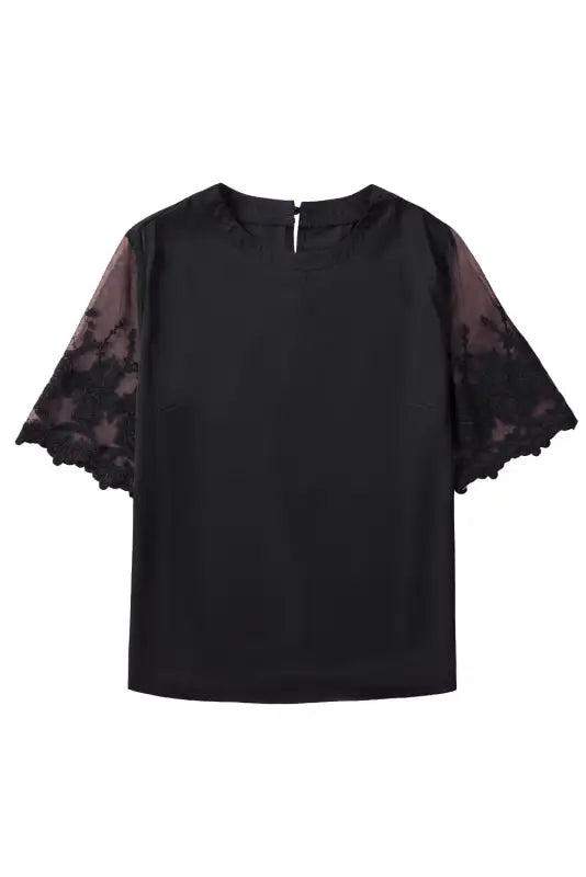 White floral lace sleeve patchwork top - t-shirts