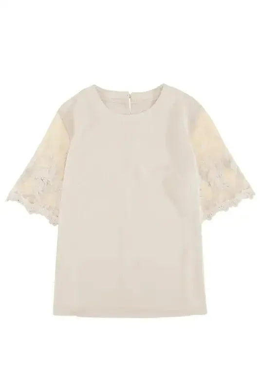 White Floral Lace Sleeve Patchwork Top - Fashionfitz