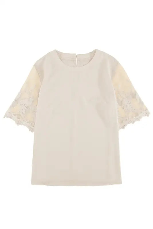 White floral lace sleeve patchwork top - t-shirts