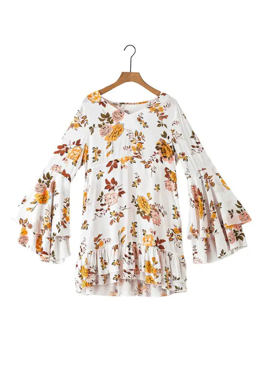 White floral layered sleeve mini dress - dresses