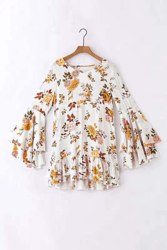 White floral layered sleeve mini dress - dresses