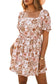 White floral print bow knot backless square neck mini dress - dresses