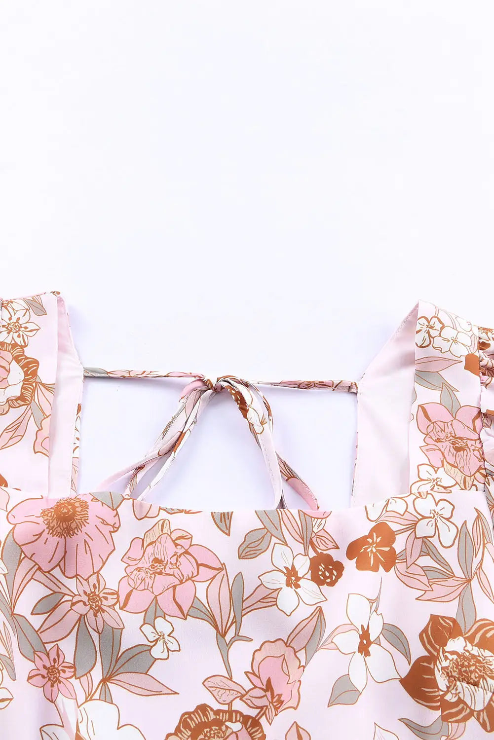 White floral print bow knot backless square neck mini dress - dresses