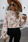 White floral print frilled neckline flounce sleeve blouse - tops