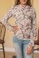 White floral print frilled neckline flounce sleeve blouse - tops