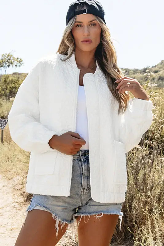 White floral quilted jacket | lightweight jackets | fashionfitz