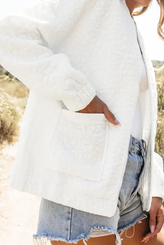 White floral quilted jacket | lightweight jackets | fashionfitz