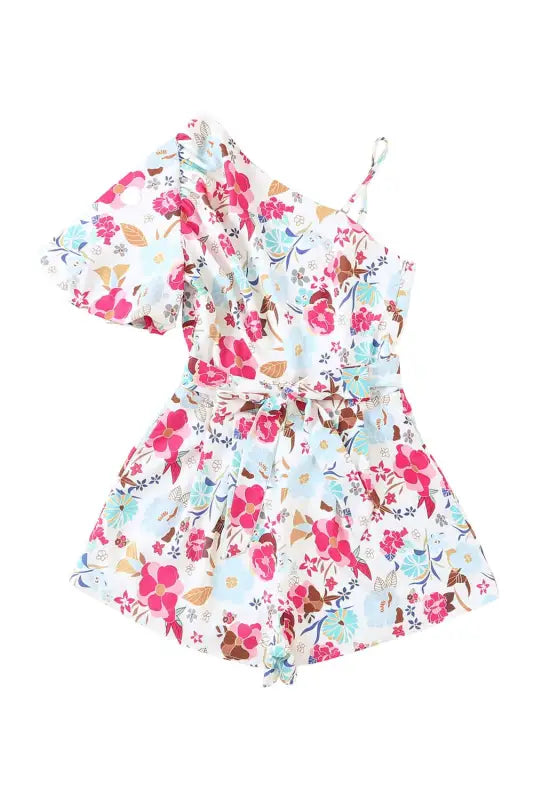 White floral slant shoulder romper - rompers