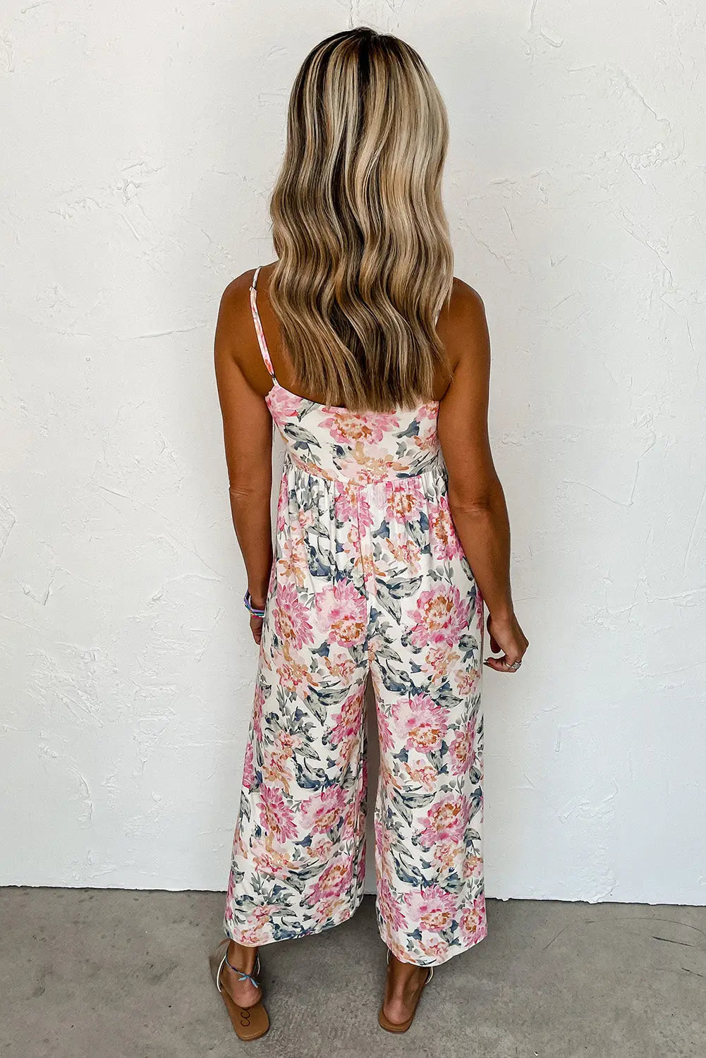 White floral spaghetti straps wide leg jumpsuit - jumpsuits & rompers