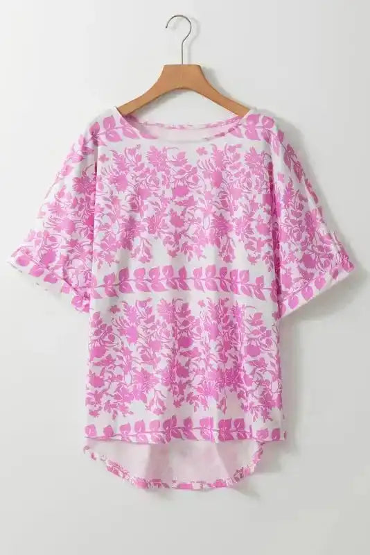 White Floral T-Shirt - Curved Hem Plus Size - Fashionfitz