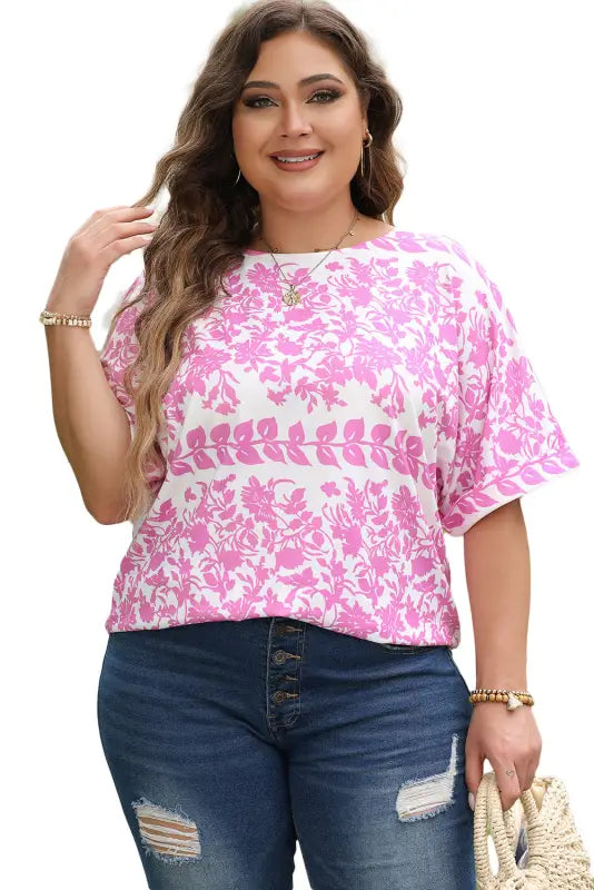 White floral t-shirt - curved hem plus size - size/plus tops/plus tops & tees