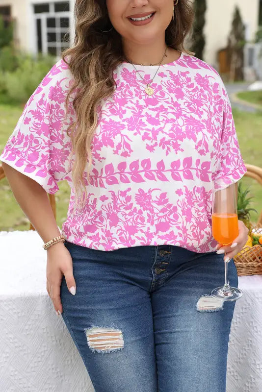 White floral t-shirt - curved hem plus size - size/plus tops/plus tops & tees