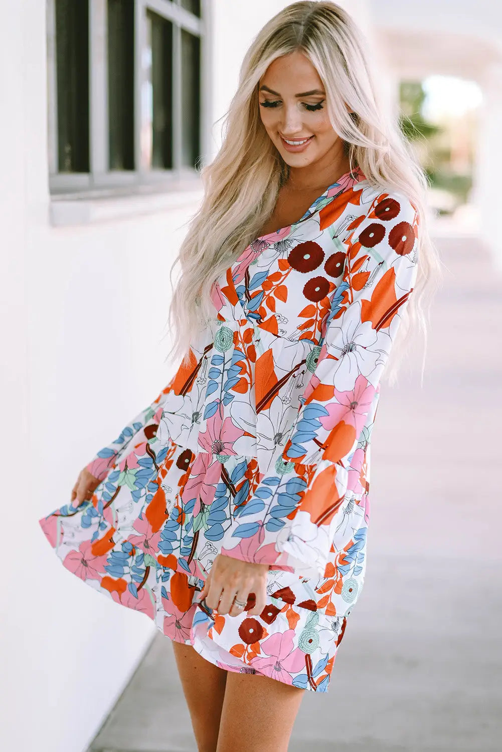 White floral tiered mini dress - dresses