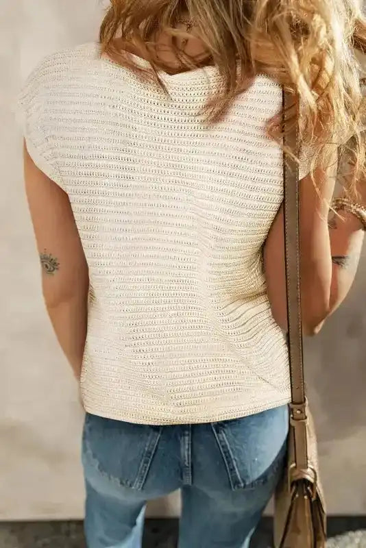 White Flower Crochet Knitted Top - Fashionfitz
