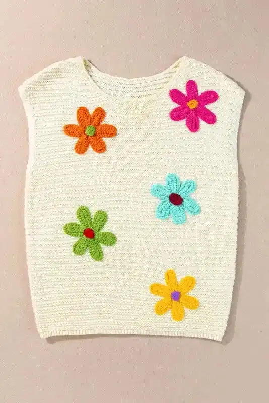 White Flower Crochet Knitted Top - Fashionfitz