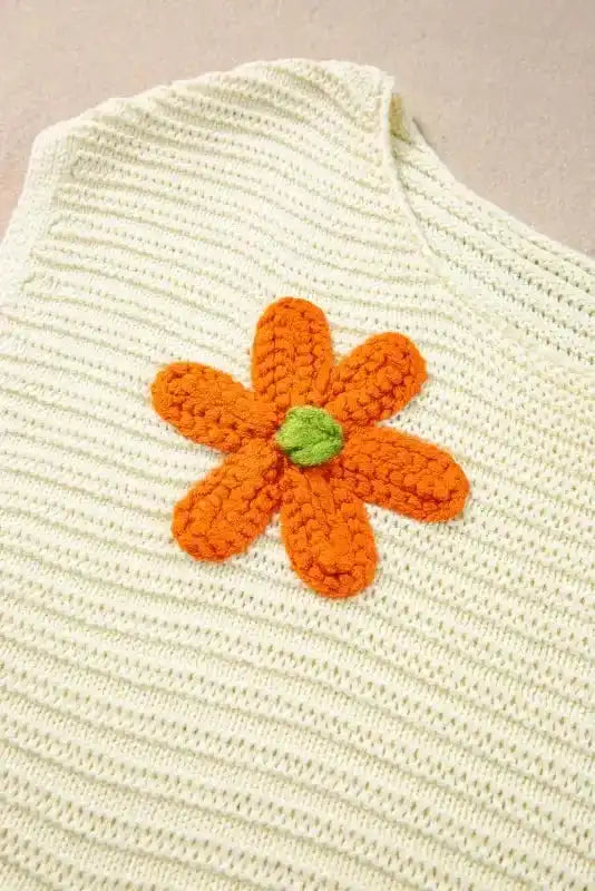 White Flower Crochet Knitted Top - Fashionfitz