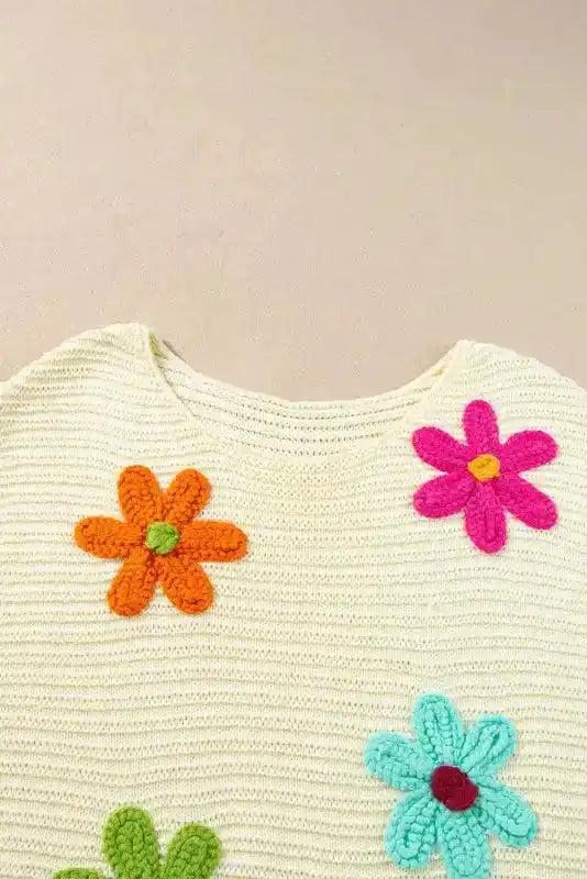 White Flower Crochet Knitted Top - Fashionfitz