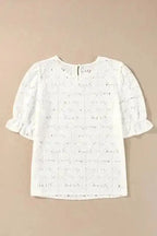White Flower Eyelet Jacquard Top - Fashionfitz
