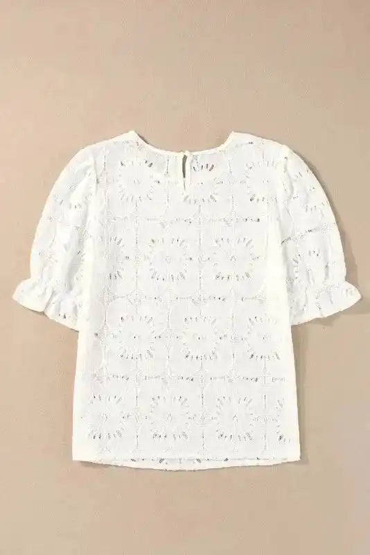 White Flower Eyelet Jacquard Top - Fashionfitz