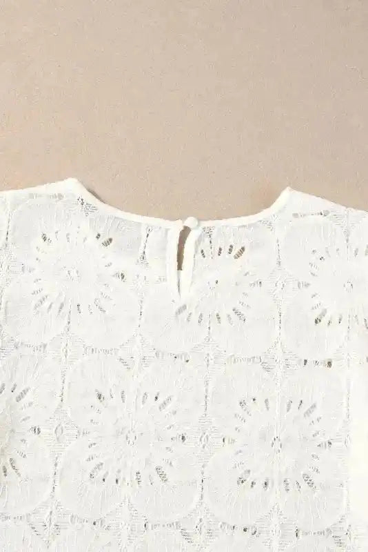 White Flower Eyelet Jacquard Top - Fashionfitz
