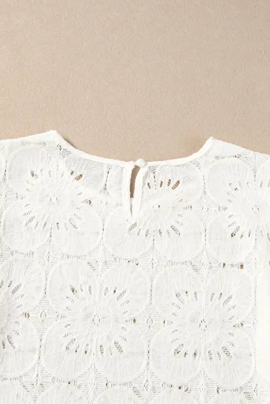 White flower eyelet jacquard top - tops/blouses & shirts