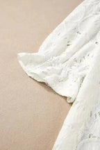 White Flower Eyelet Jacquard Top - Fashionfitz
