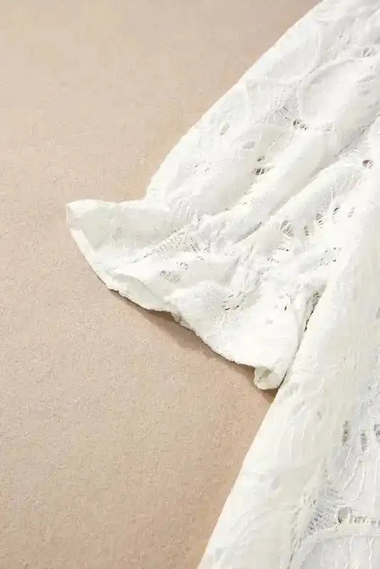 White Flower Eyelet Jacquard Top - Fashionfitz