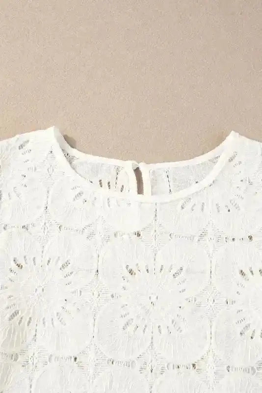 White Flower Eyelet Jacquard Top - Fashionfitz