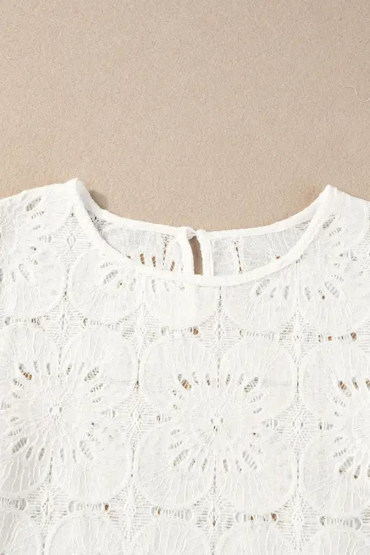 White flower eyelet jacquard top - tops/blouses & shirts