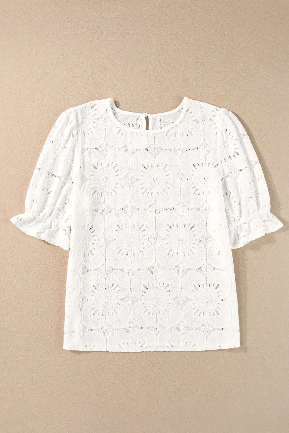 White flower eyelet jacquard top - tops/blouses & shirts