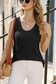 White flowy tunic tank top, black sleeveless, textured knit pattern – relax relax fashion