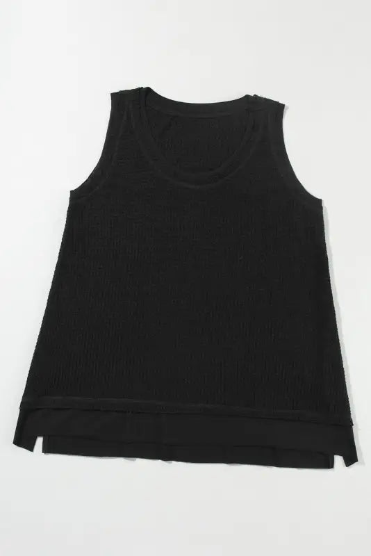 White flowy tunic tank top: black sleeveless with side slits for a chic, relaxed look