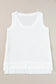 White flowy tunic tank top: sleeveless knit, scoop neckline, layered hem. Relax relax