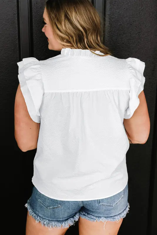 White flutter sleeve plus size blouse - blouses & shirts