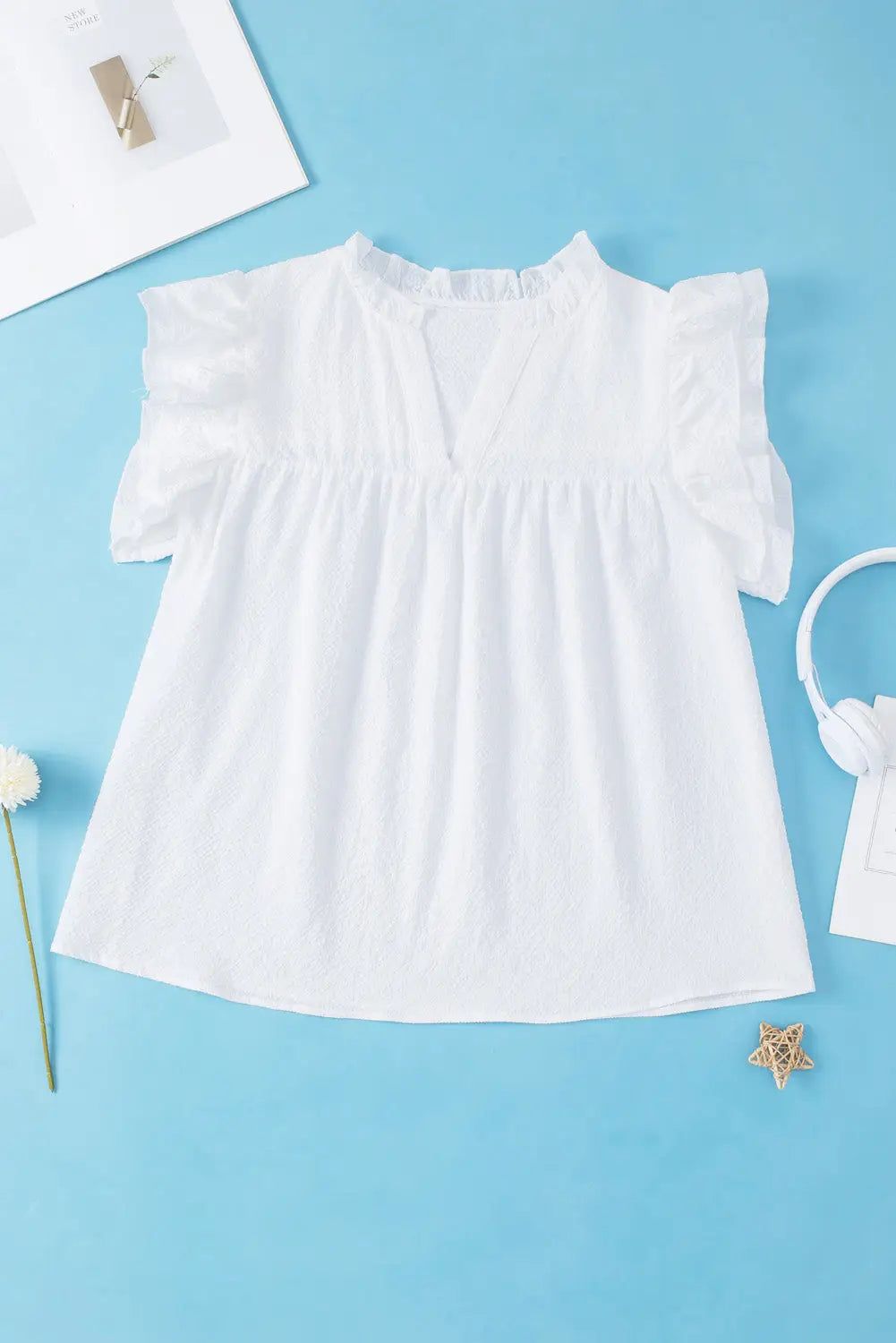 White flutter sleeve plus size blouse - blouses & shirts