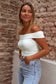 White folded off shoulder slim top - tops