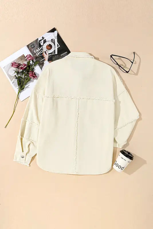 White frayed exposed seam denim jacket - outerwear