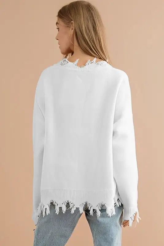 White frayed sequin tiger sweater - tops