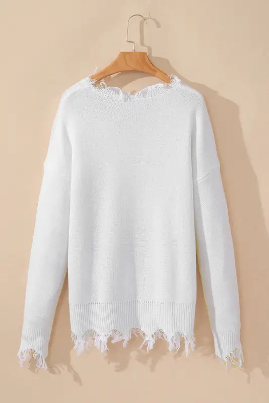 White frayed sequin tiger sweater - tops