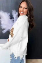 White Frayed Sequin Tiger Sweater - Fashionfitz