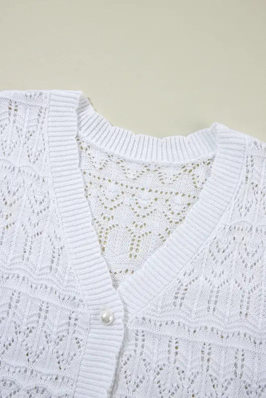 White frenchy cardigan - hollow out knitted v neck