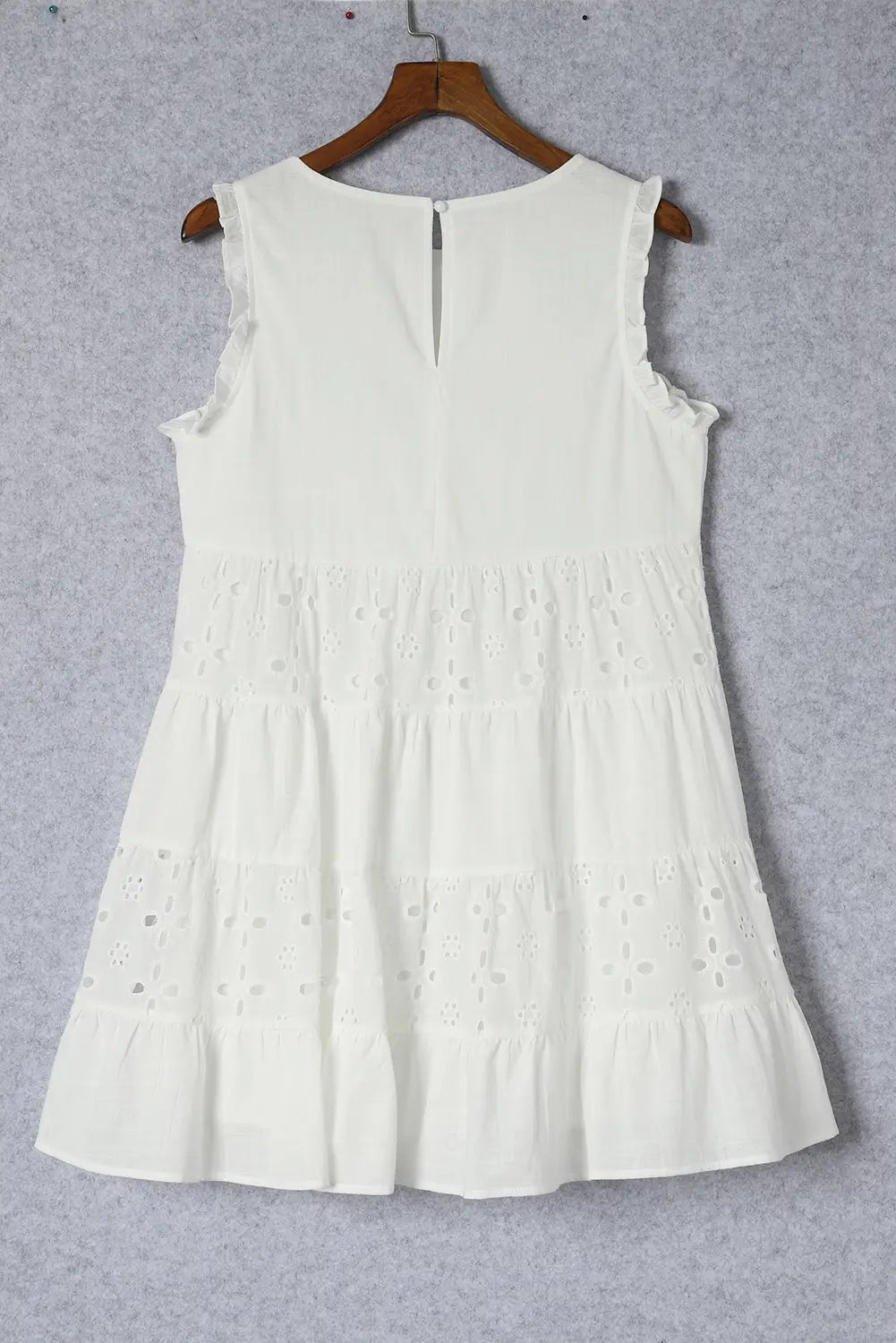 White frill trim sleeveless babydoll dress - mini dresses