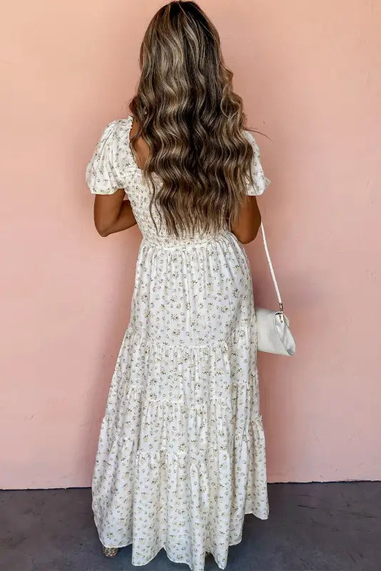 White frilly floral maxi dress - dresses/maxi dresses