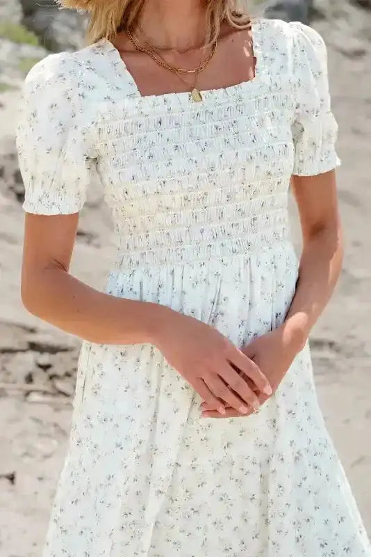 White Frilly Floral Maxi Dress - Fashionfitz