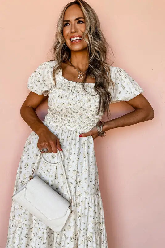 White frilly floral maxi dress - dresses/maxi dresses