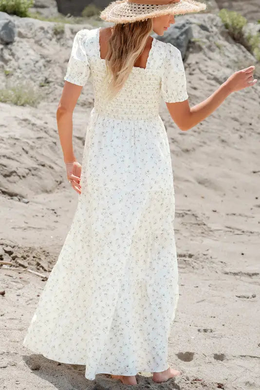 White frilly floral maxi dress - dresses/maxi dresses