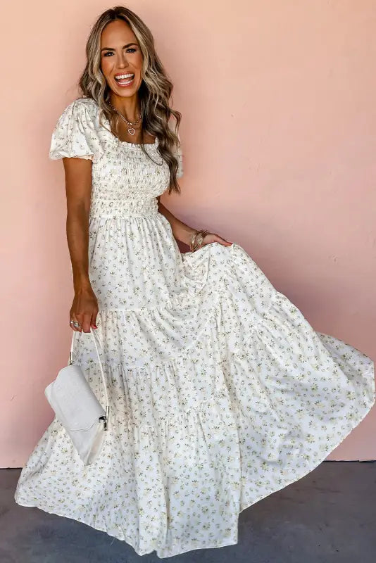 White frilly floral maxi dress - dresses/maxi dresses