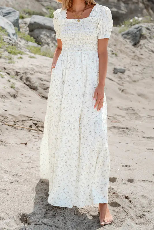 White frilly floral maxi dress - dresses/maxi dresses